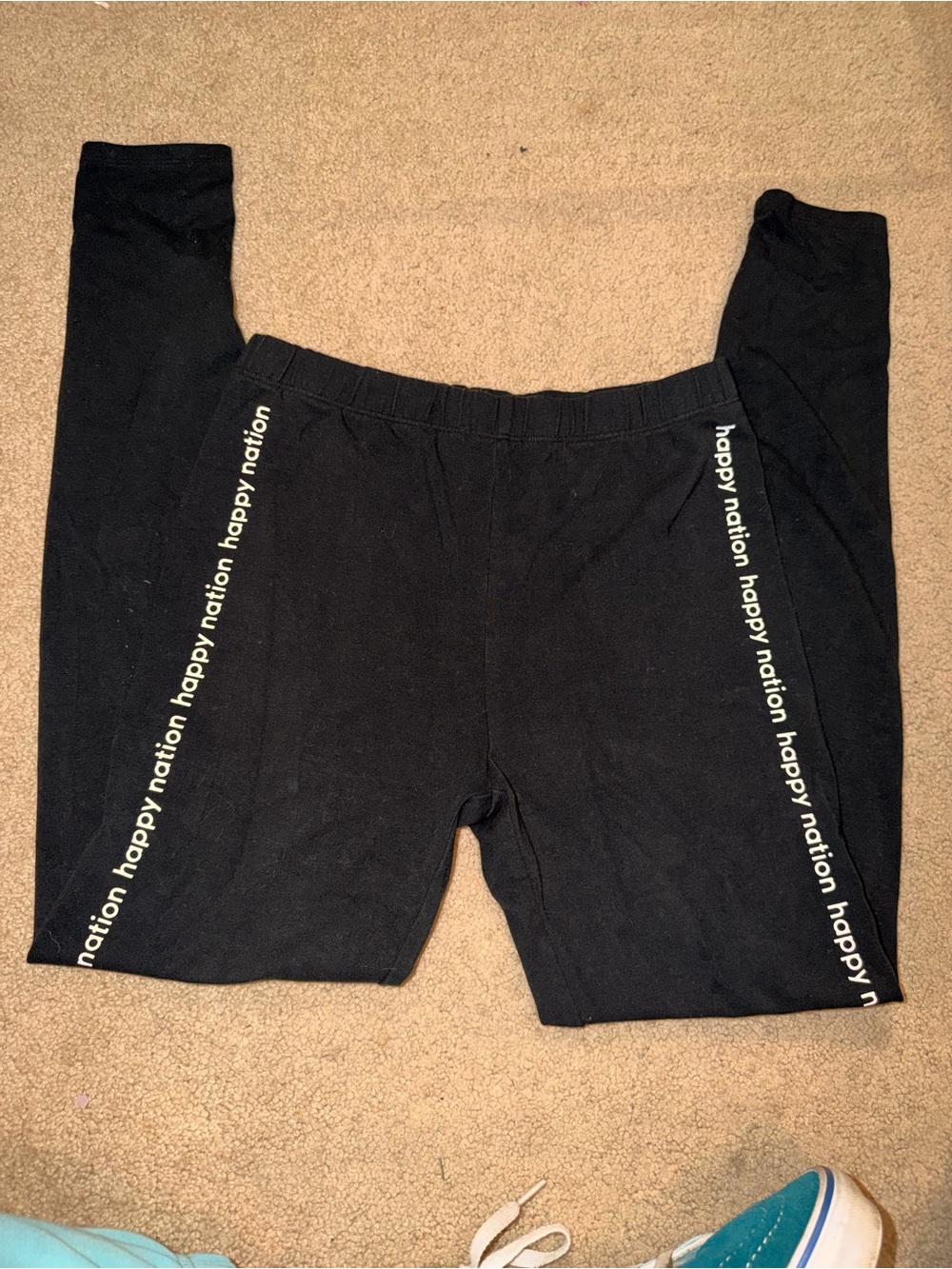 Girls' Black Happy Nation  Logo Leggings 14/16